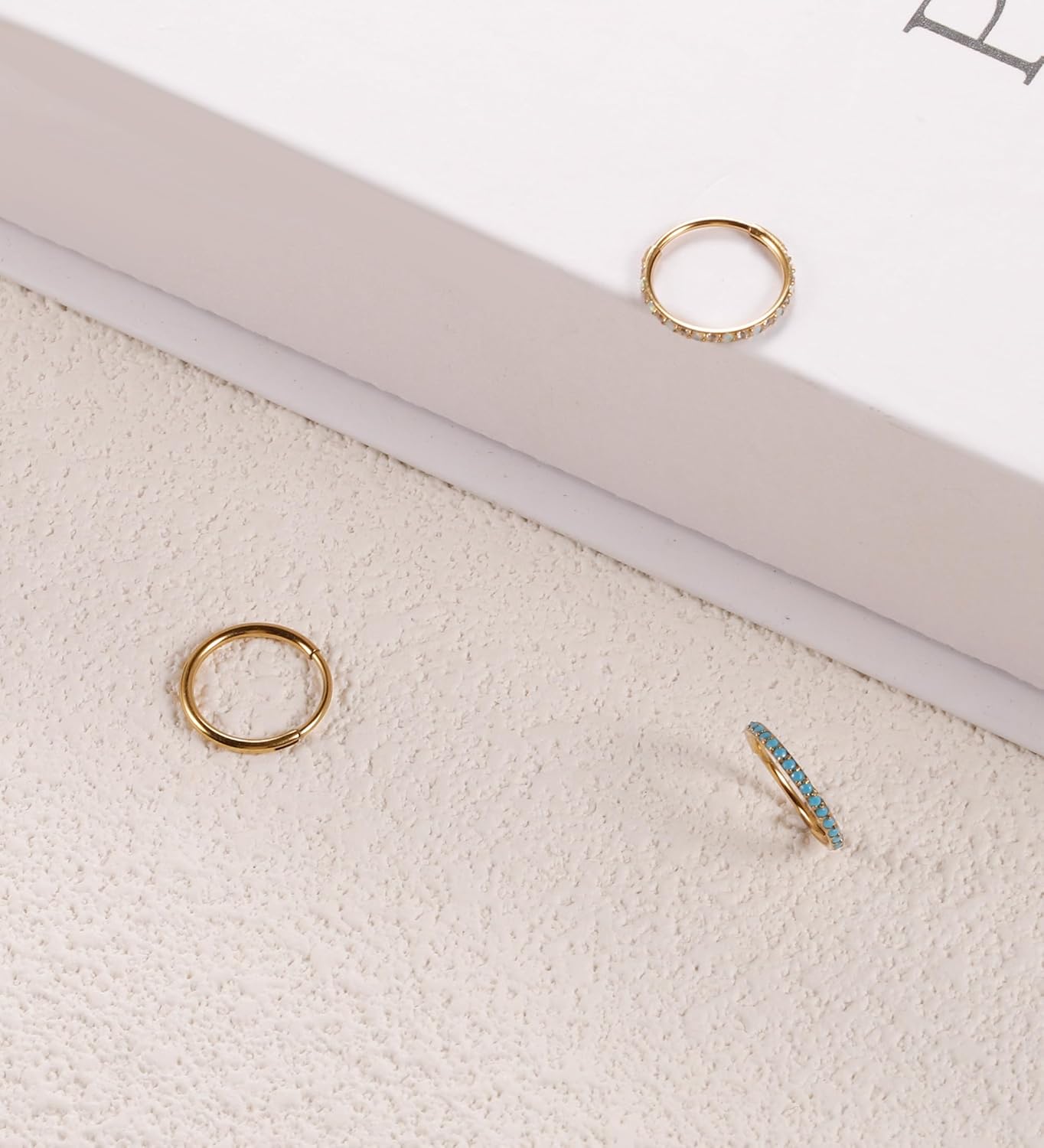 3pcs Nose Rings Hoops - 316L Surgical Steel Nose Hoops 16G/18G/20G CZ Opal Turquoise Clicker Septum Nose Ring Lip Helix Cartilage Hoop Earring Daith Rook Conch Body Piercing Jewelry for Women Men 6mm 8mm 10mm - Image 3