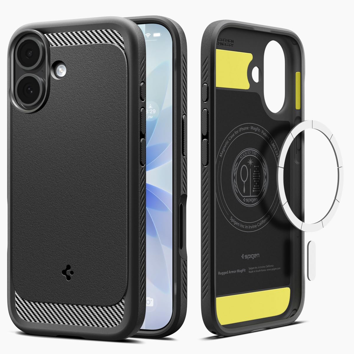 Spigen iPhone 17 Hülle [Spigen Premium Qualität] Rugged Armor MagFit Case Carbonfaser Muster Handyhülle TPU Schutzhülle Kompatibel mit MagSafe -Matte Black