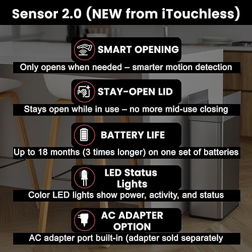 Miniatura 3 de iTouchless Cubo de basura de cocina con sensor 2.0 de 18 galones con sensor abierto con filtro de olor AbsorbX y bloqueo de tapa a prueba de perros,