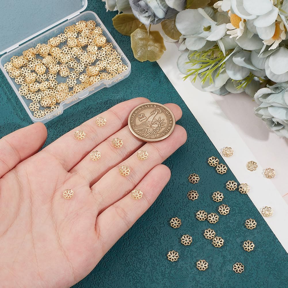 UNICRAFTALE 200Pcs 6mm 18K Gold Plated Flower Bead Caps Stainless Steel Flower Bead Spacer Golden Beads Ends Caps for DIY Earrings Bracelet Necklace Jewelry Making Hole 1mm - Image 2