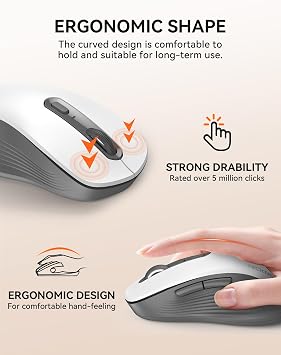 TECKNET Bluetooth Mouse, [ USB + BT1 + BT2 ] Wireless Mouse for Laptop, Silent Click, Ergonomic Design, 4800 DPI Computer Mice Wireless, Dual Mode for Laptop, Computer, iPad, MacBook
