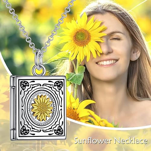 Miniatura 5 de YFN Collar con medallón fotográfico de plata de ley 925, collar de libro que sostiene fotos, regalos de cumpleaños para mujeres y madres