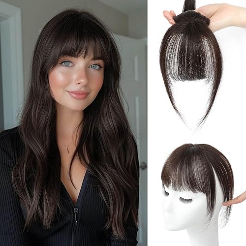 Ms Taj Cubrepelo de 18 pulgadas de largo en capas para mujer, adornos de pelo sintético para mujeres con cabello delgado, color marrón oscuro con