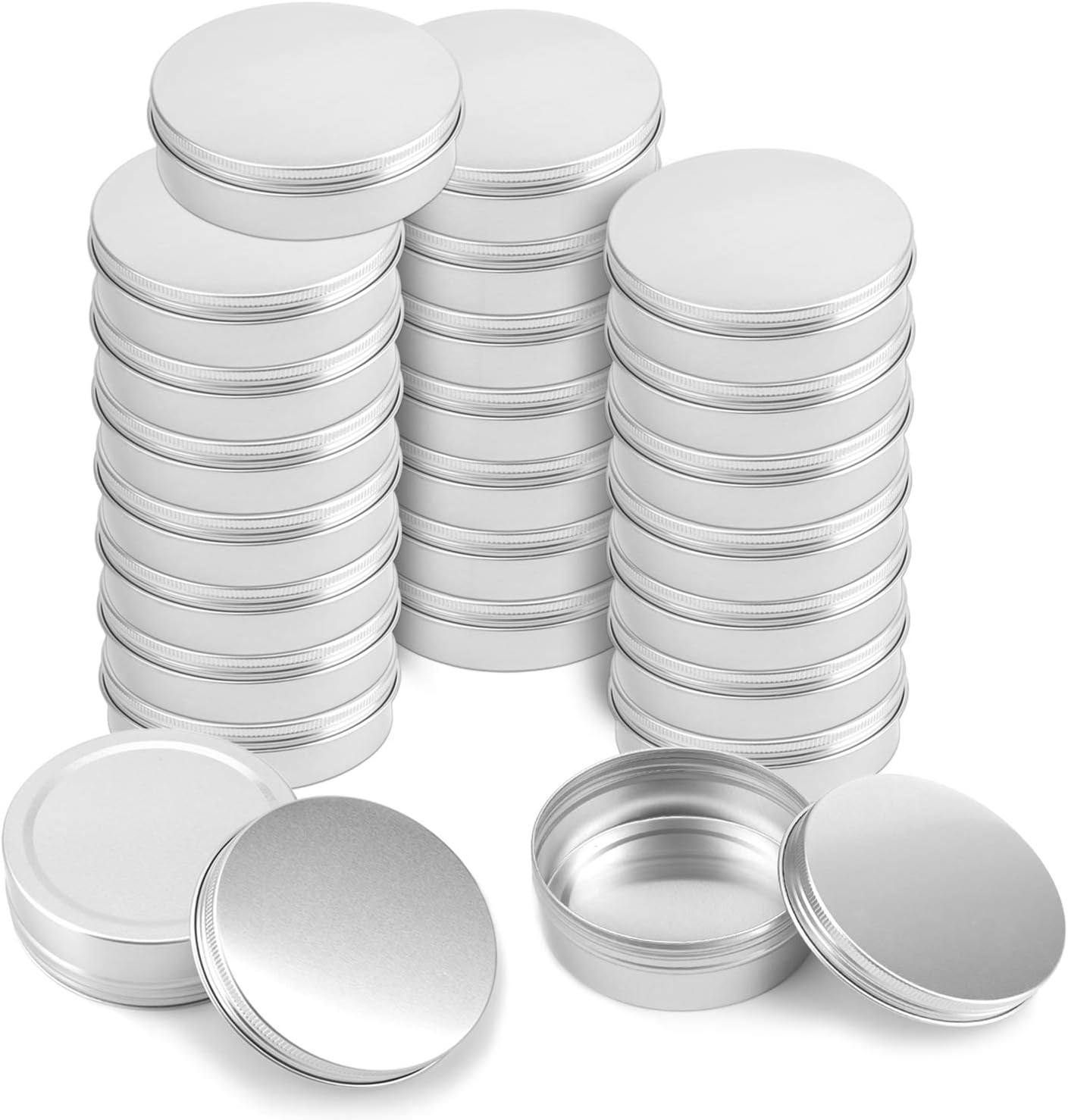 Foraineam 24 Pack 8 oz / 240ml Round Aluminum Tin Cans with Screw Top Lids - Large Metal Empty Tea Storage Case Jars - Spice Salve Hair Wax Cosmetic Cream Containers