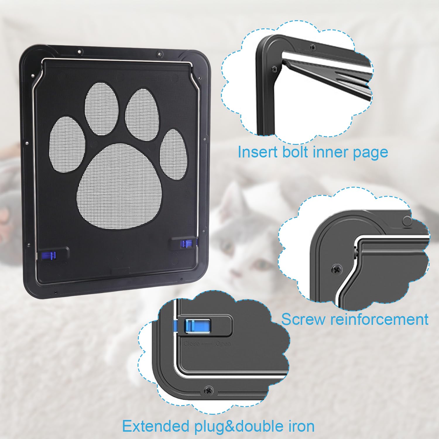 Katzenklappe Innentür Aussentür Hundeklappe für Fliegengitter Hundeklappen für Türen Fenster mit Magnet und Schloss Katzentür Fliegengittertür mit Katzenklappe für Mittelgroße Kleine Hunde und Katze