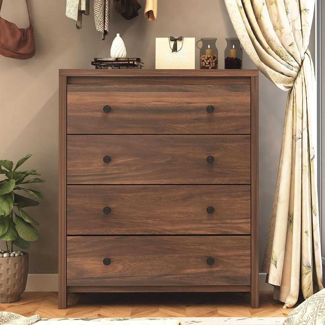 Iris 4 Drawers Chest of Drawers | Engineered Wood | Multipurpose Organizer for Clothing, Toys, Skincare, Books, and More | Large Sleek Tabletop & Easy Pull Knobs | Mocha Walnut - Matte Finish-image-19