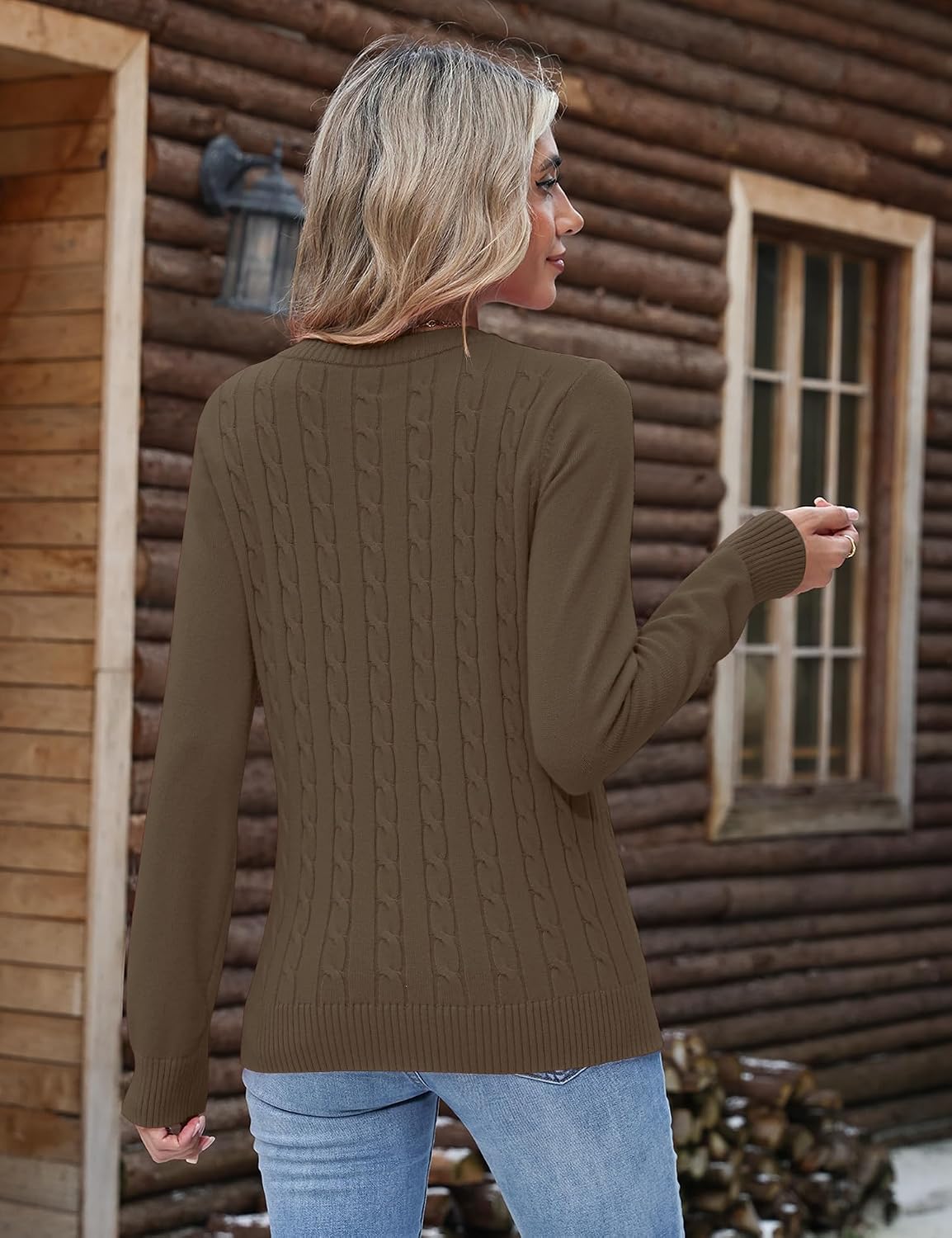 Rapbin Sweaters for Women Long Sleeve Crew Neck Casual Ribbed Knit Pullover Tops Loose Casual Basic Winter Outfits