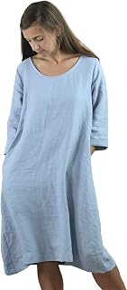 Long sleeve linen dress [ELBE], Cozy linen long dress with belt, Blue dress for women, Summer maxi dress, Hippie dress, Boho fall dress