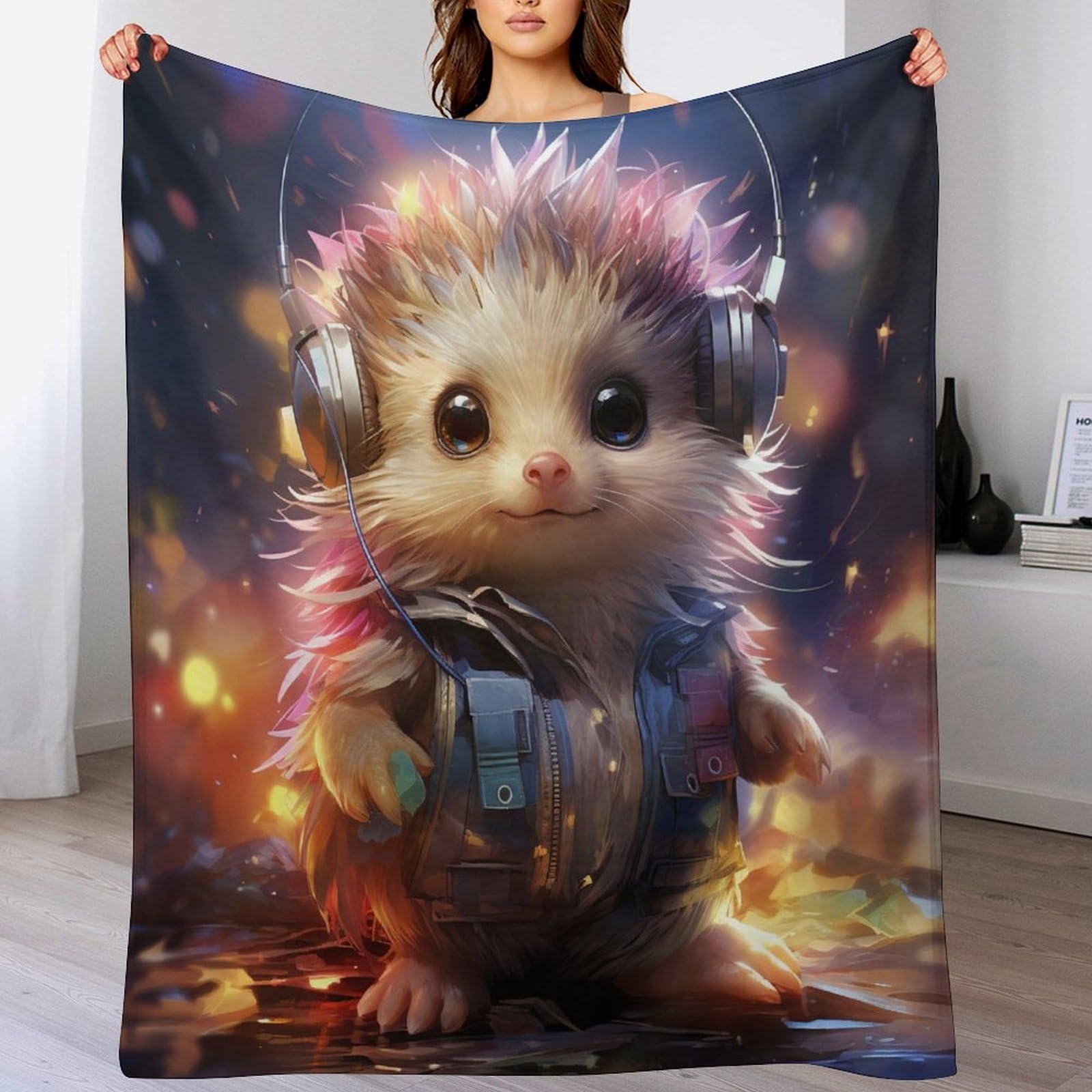 Couverture canapé chaude en flanelle polaire supérieure motif hérisson