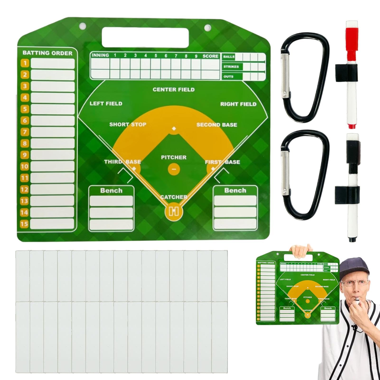 Schede - Lavagna magnetica cancellabile a secco, robusta bacheca da baseball, carte da baseball riutilizzabili per giochi di baseball, allenatori