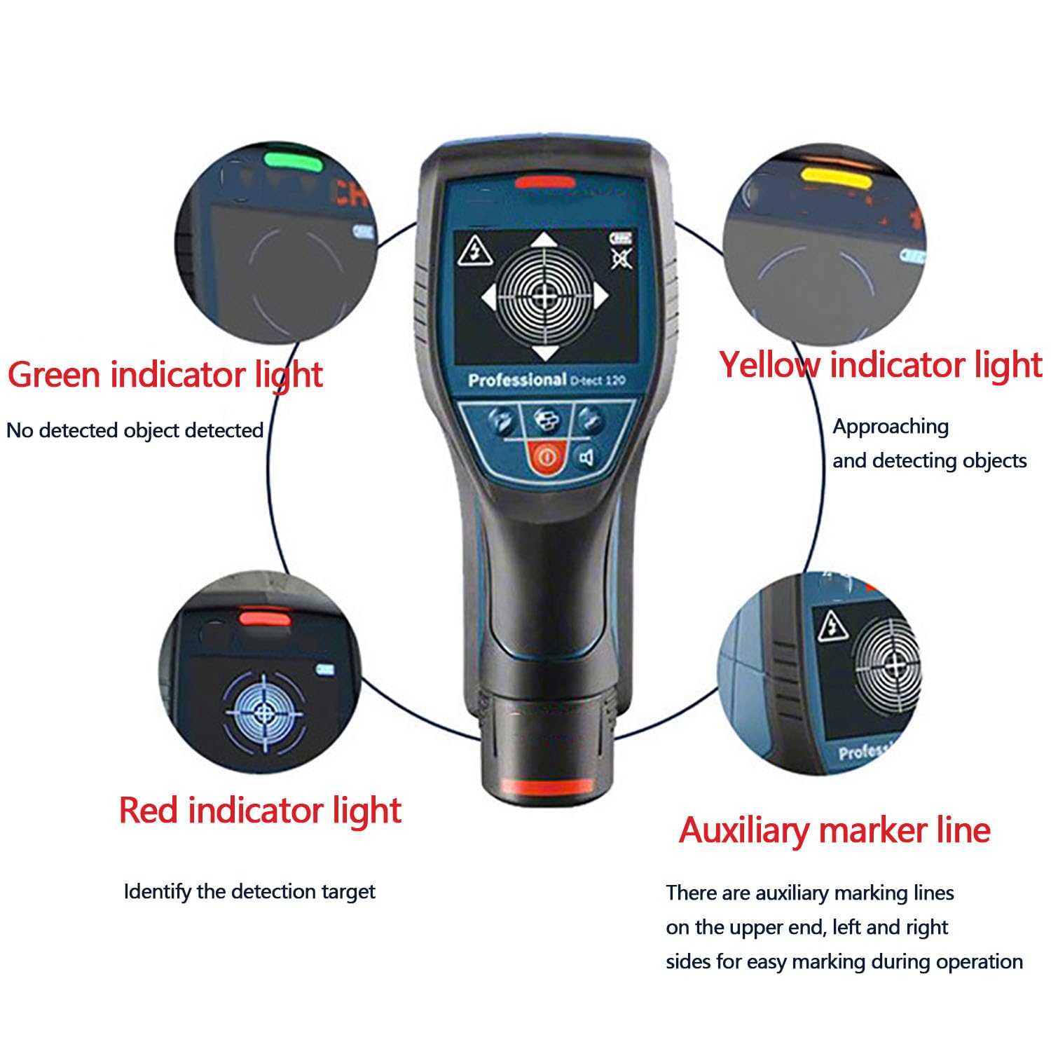 Metal Detector Professionale, Rilevatore di Travi E Pilastri, Scanner Murale Ad Alta Precisione con Rilevamento Fino a 12 Cm, Funzione di Calibrazione Automatica per Il Rilevamento di Legno