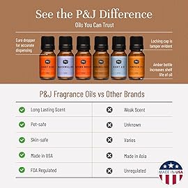 P&J Fragrance Oil Halloween Set | Autumn Wreath, Pumpkin Pie, Candy Corn, Marshmallow, Night Air, and Caramel Corn Candle Freshie Scent for Candle Making, Soap Making Supplies