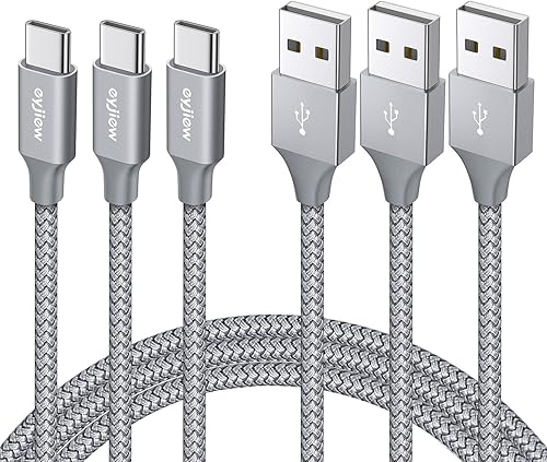 Cable USB C 3 pies, paquete de 3, eyjiew 3A de carga rápida USB A a tipo C Cable trenzado compatible con Samsung Galaxy S22 S21 S20 S10 S9 Ultra 5G,