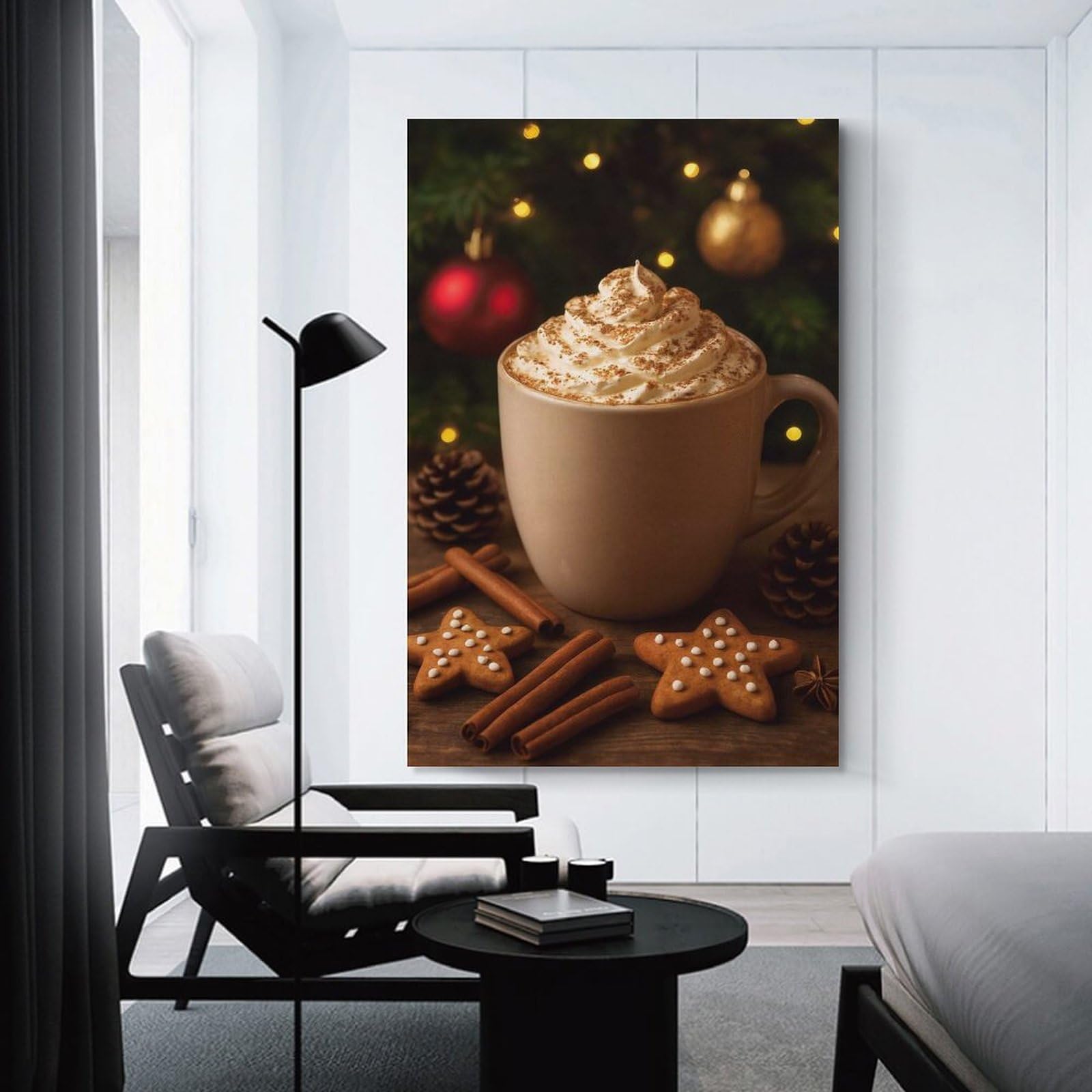 Junmoney Festive Hot Chocolate with Gingerbread Cookies Decorative Wall Artwork 24x36inch(60x90cm), for New Homes, Bedrooms Or Workspaces, A Wall Art Gift for Fresh Interiors