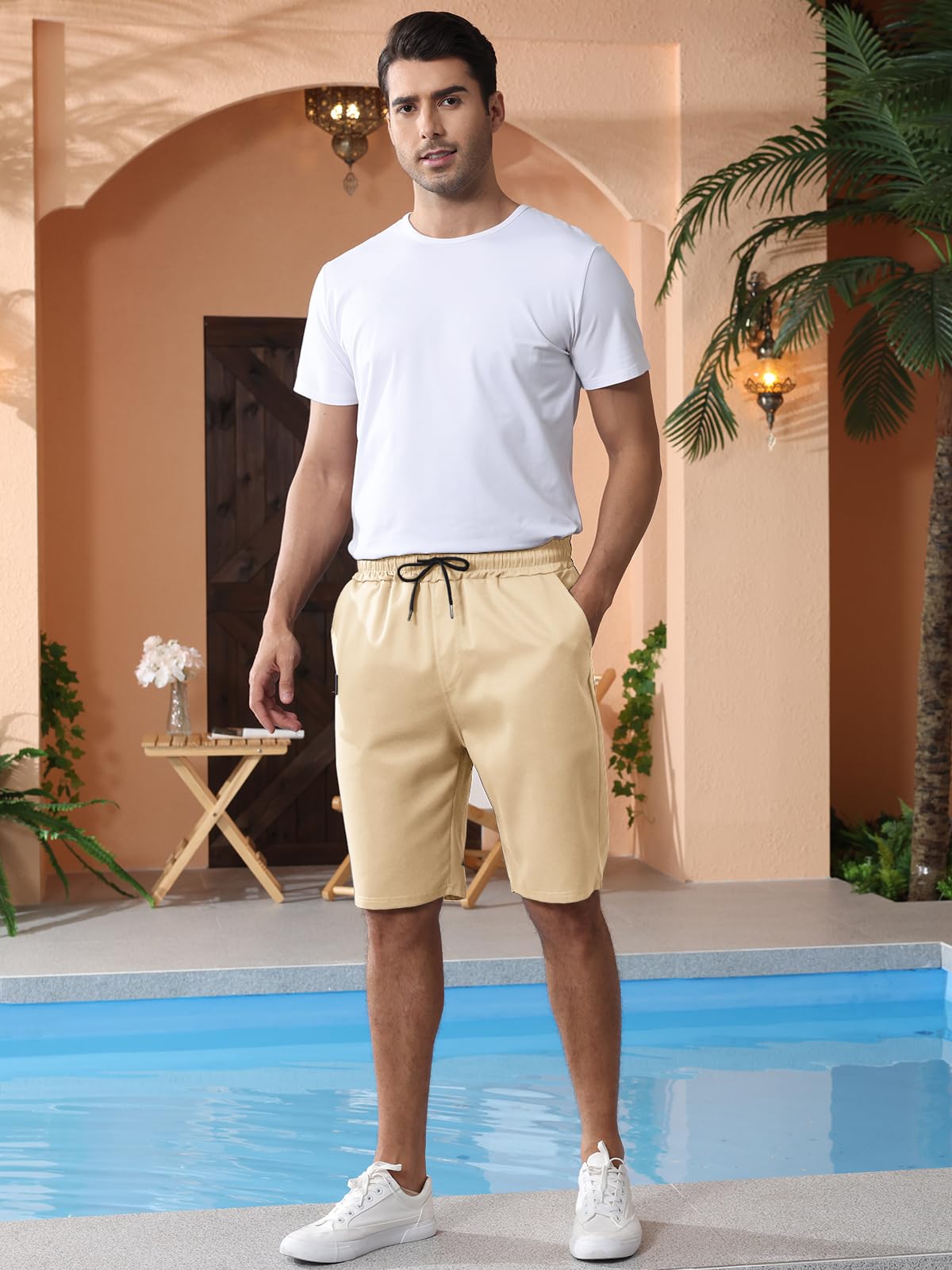 TMEOG Pantaloncini Uomo Estivi Bermuda Shorts Pantaloni Corti Leggeri Pantaloncino Coulisse Sportivo Pantaloncini Chino Casual con Tasche e Cintura Elastica per Uomo