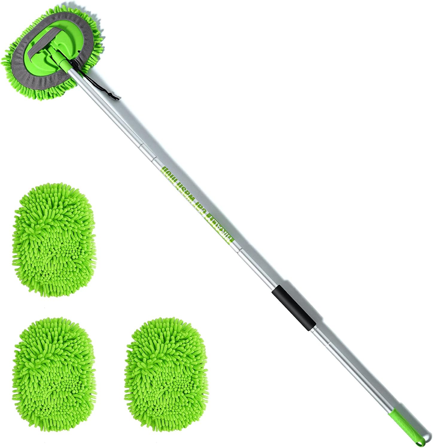 HIRALIY 2 in 1 Car Wash Brush, 62" Car Wash Mop with Long Handle, Chenille Microfiber Car Washing Mitt, Extension Pole Flexible Rotation Scratch Free, to Clean Trucks, RVs, Pickups, and Buses (Green) : Automotive