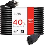 GE UltraPro 40 Cord d'extension Ft, 16 Gauge, poids lourd, double isolant, sol, intérieur/extérieur, UL Inscrit, Noir, 36826-T1