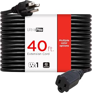 GE UltraPro 40 Ft Extension Cord, 16 Gauge, Heavy Duty, Double Insulated, Grounded, Indoor/Outdoor, UL Listed, Black, 36826-T1