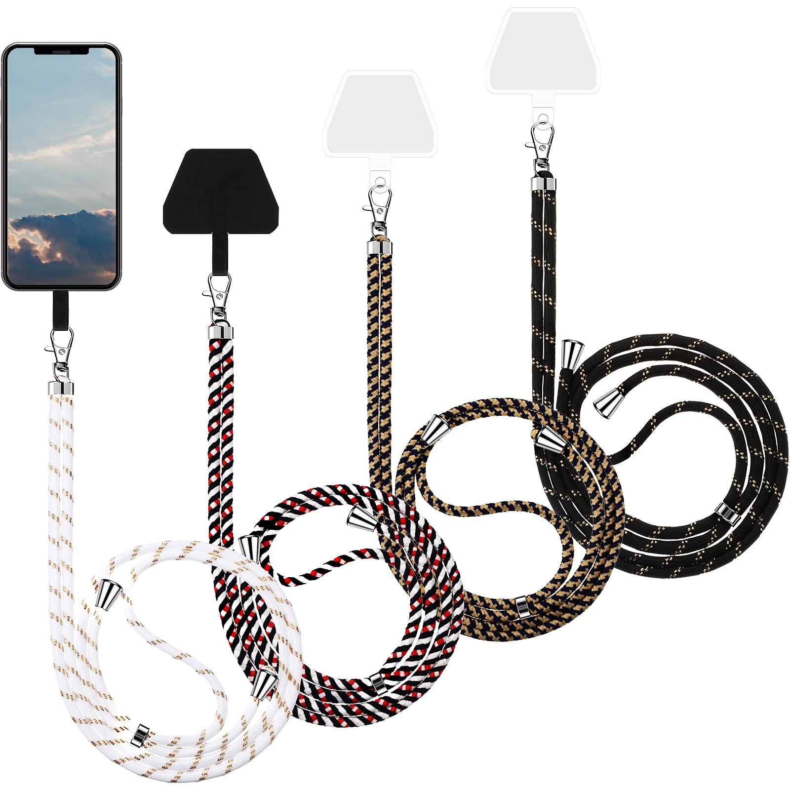 Weewooday 4 Pieces Universal Cell Phone Lanyard Around The Neck Phone Lanyard Crossbody Adjustable Nylon Phone Lanyard Patch with Neck Strap for Most Phones Dark Color Series, One Size