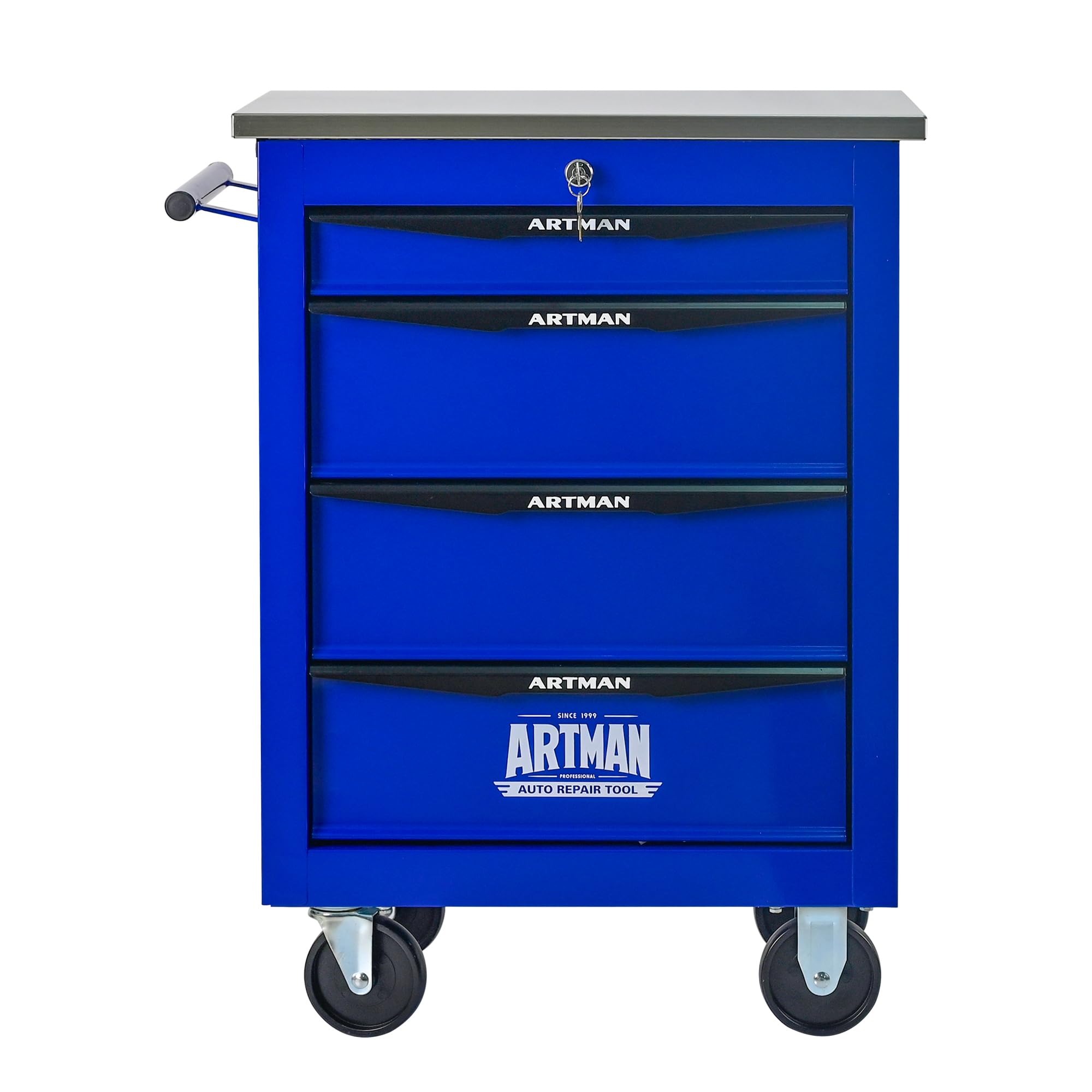 Generisch Carrello portautensili a 4 cassetti, con ruote e cassetti, 15 kg per cassetto, struttura in acciaio, verniciato a polvere, piano di lavoro e ganci, per garage/officina