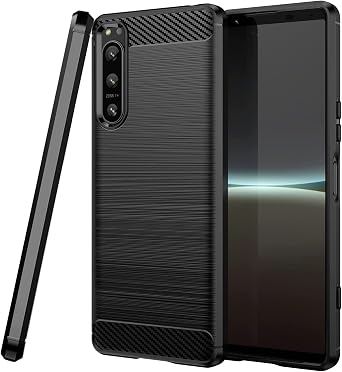 CoverON Designed for Sony Xperia 5 IV Case Slim, Minimal Thin TPU Rubber Flexible Skin Cover Shockproof Protective Silicone Sleeve Fit Sony Xperia 5 IV 5G Phone Case - Black Carbon Fiber