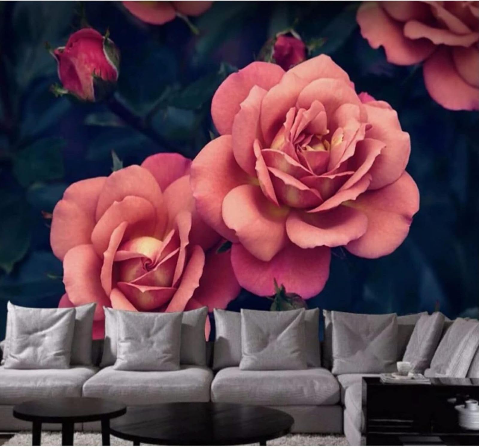 Hand Drawn Beautiful Romantic Pink Roses 3D Wallpaper Easy Install Feature Office Living Room Sofa Bedroom TV Background Wall Decoration-200cm×140cm