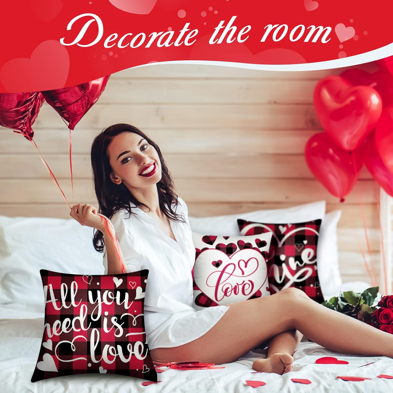 Preboun Set of 12 Holiday Pillow Covers 18 x 18 Inch Valentine's Day St. Patrick's Day Easter Love Heart Clovers Bunny Eggs Cushion Case Home Buffalo Plaid Pillow Case for Happy Home Decor(Cute)