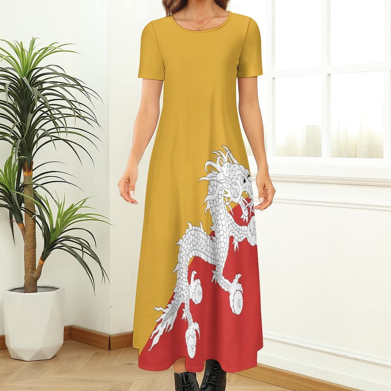 Amazon.com: Skirts for Womens Summer Fall Dress Top Bhutan Flag Casual V  Neck Long Dress for Fashion Womens Dress 8XL : Clothing, Shoes & Jewelry