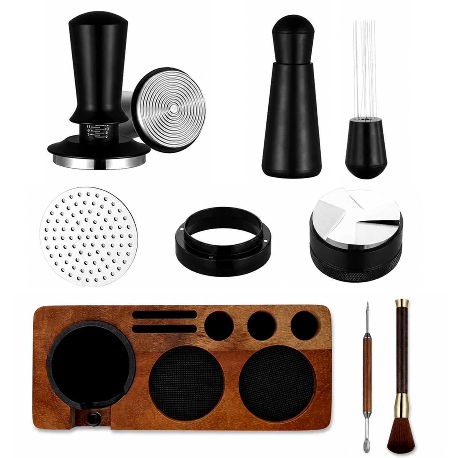 Juego de prensos, con estación de prensado, universal, para barista, cafetera, barista, accesorios, juego de prensador, soporte para tamping, tamper, cafe, nivelador, WDT, herramienta de 54 mm