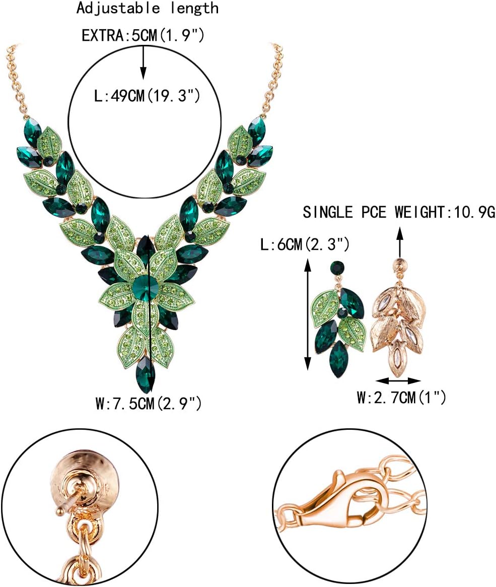 EVER FAITH Women's Crystal Elegant Bridal Cluster Flower Leaf Drop Necklace Earrings Set - Image 5