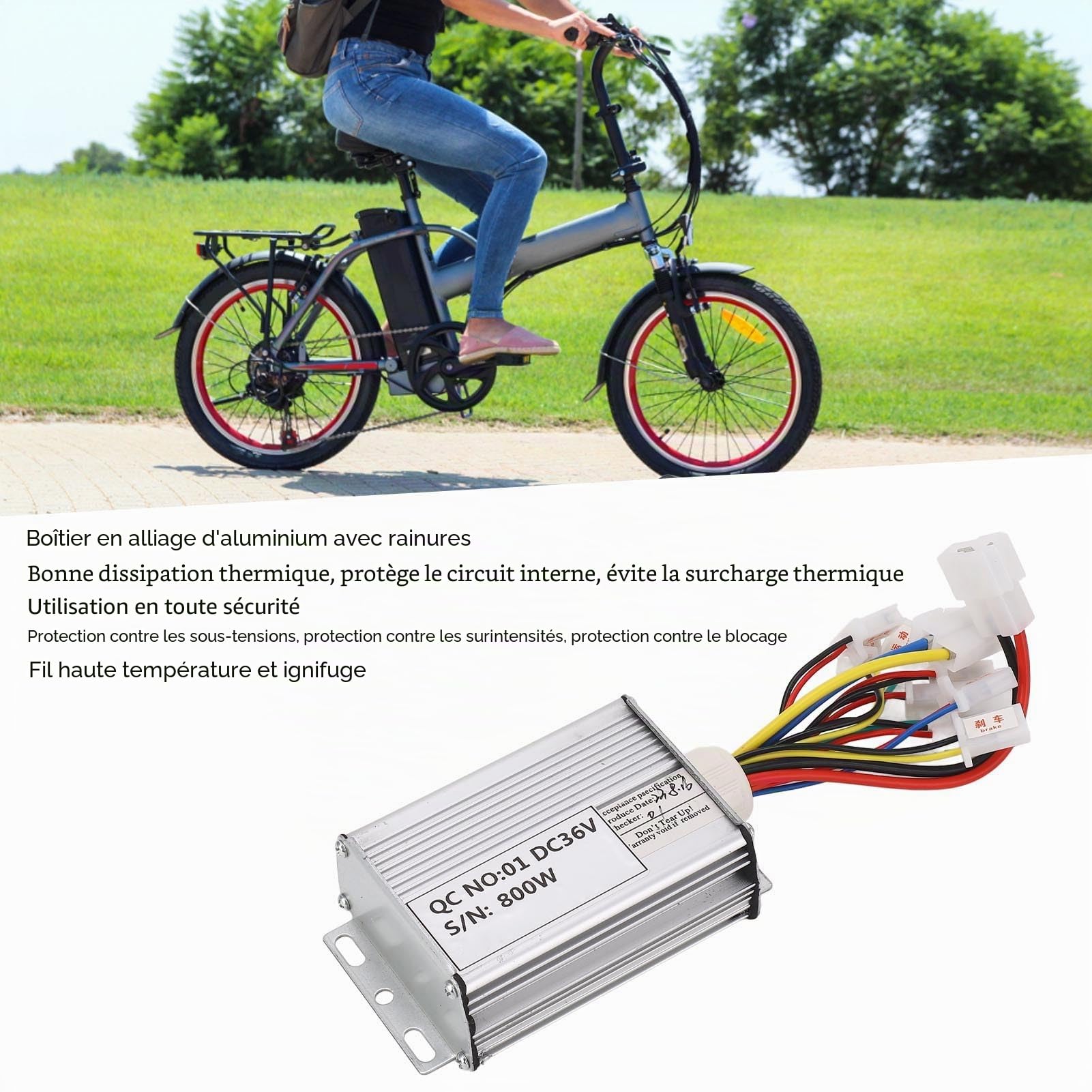 Contrôleur de Scooter électrique 36V 800W, Contrôleur de Fil Ignifuge avec Coque en Alliage D'aluminium pour Vélo électrique