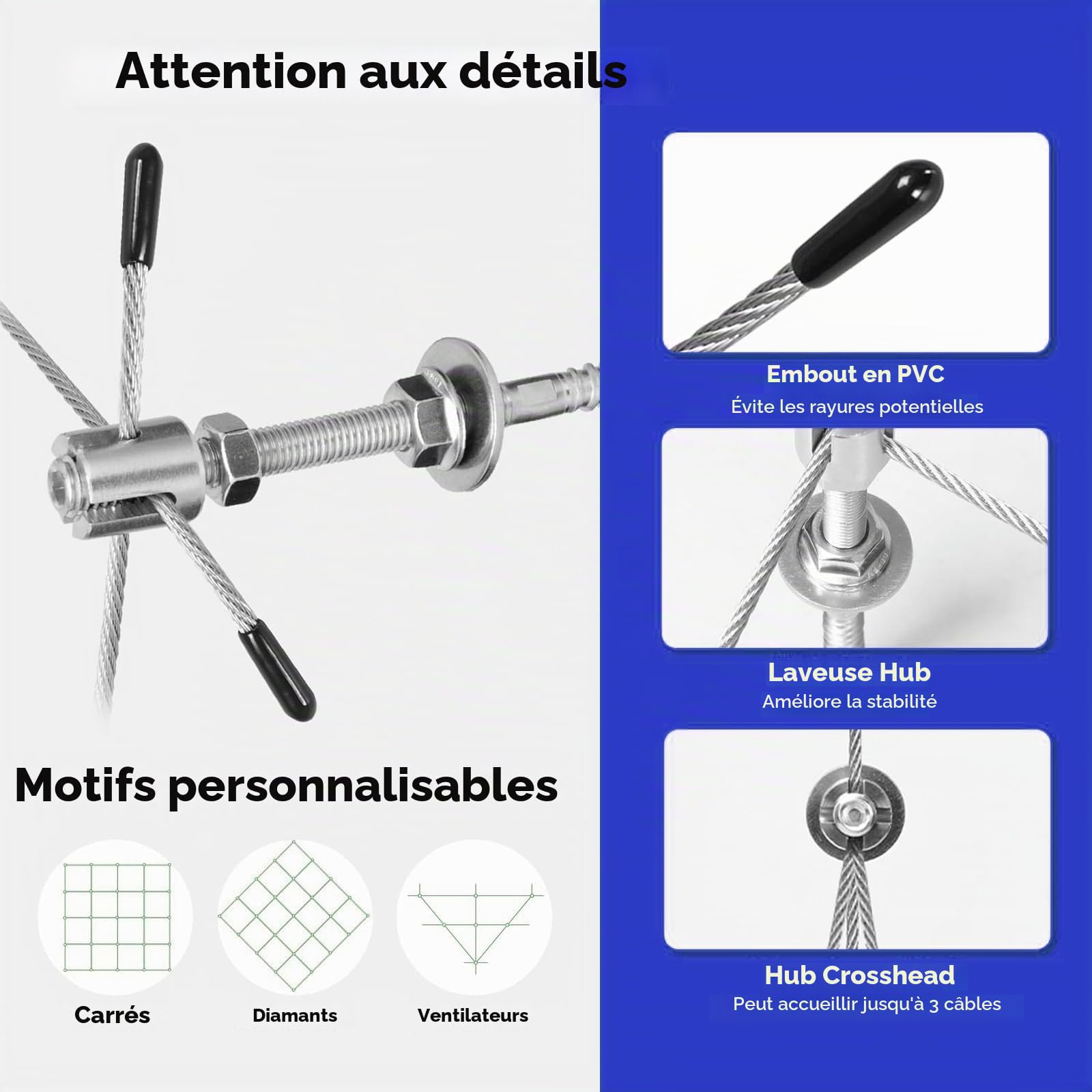 Support Treillis pour Plantes Grimpantes, Treillis en Acier Inoxydable, pour Rosier Les Jardins Extérieurs(8 Supports, Corde de 12 m)