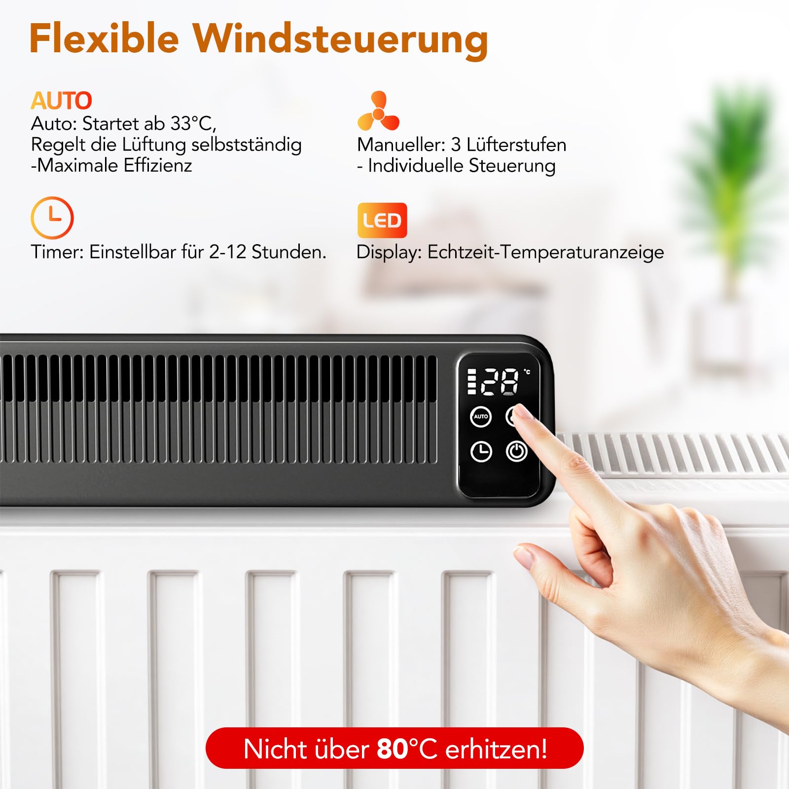 Esjay Ventilador de Radiador, Ventilador para Calefacción, Radiador, Mejora de la Distribución del Calor, Ahorro de Energía, 2 Modos (1 unidad, Negro)