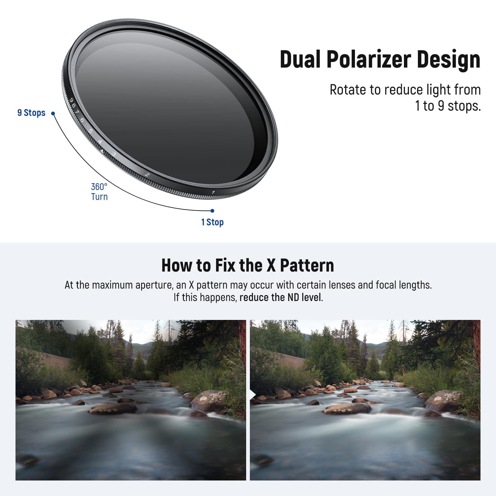 NEEWER BASICS Filtro ND Variabile da 67mm, Filtro ND2-400 a Densità Neutra Variabile Ruotabile con Riduzione della Luce 1-9 Stop con Rivestimento Anti Impronta, Telaio Sottile per Obiettivo Fotocamera