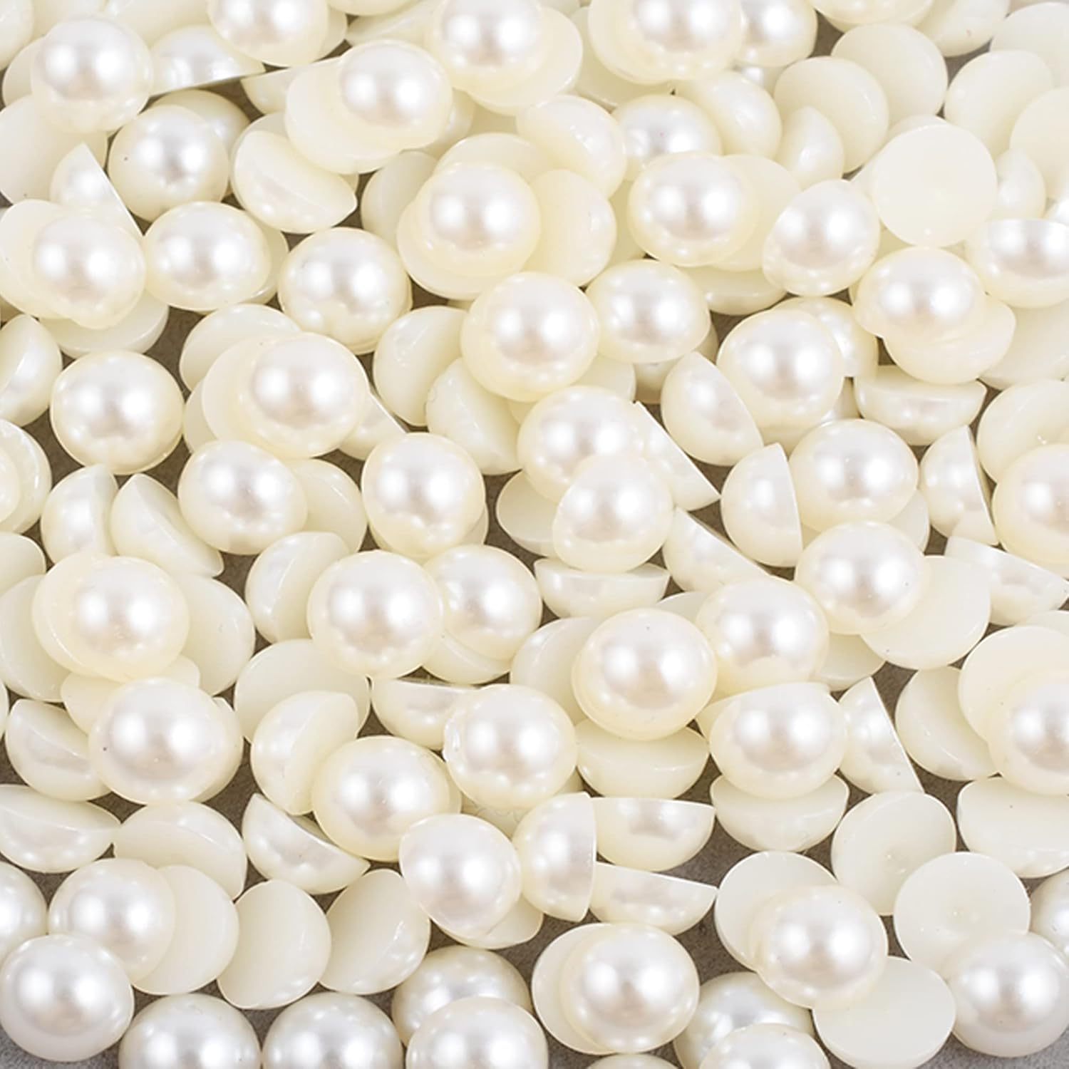 1200PCS Ivory Flat Back Pearls Gems, Mixed Size 2/4/6/8/10/12/14mm Half Round Pearls Beads for Crafts, Hair, Shoes, Nail Art Decorations