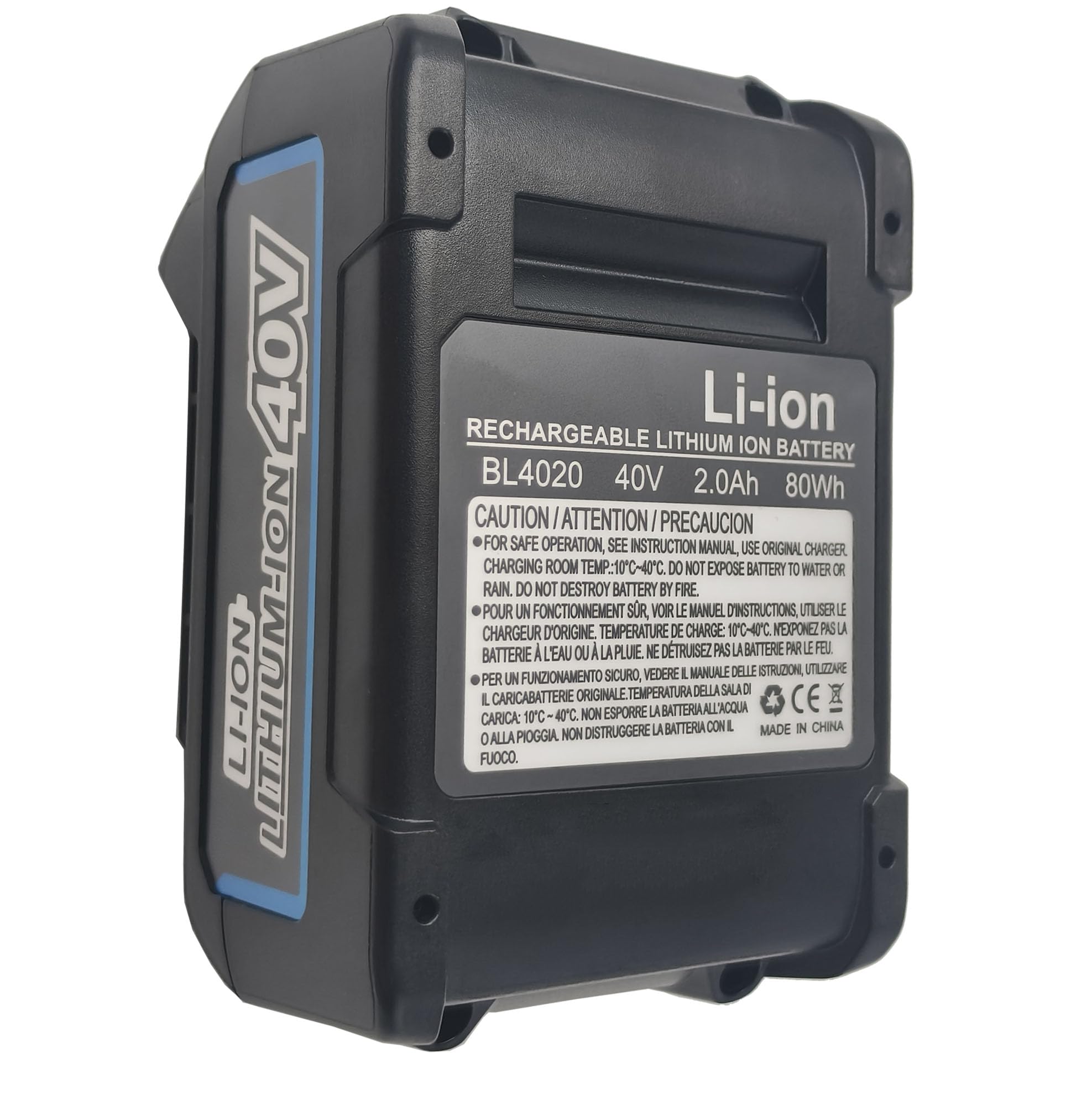 Batería de repuesto para Makita 40 V de ion de litio BL4020 BL4025 BL4040 BL4060 BL4050F BL4080F compatible con Makita GWT07Z GTD01Z GHU02Z GLC01Z GRH06PM GSL03Z GUX01Z GWTWT01Z 07D TOOL. Batería