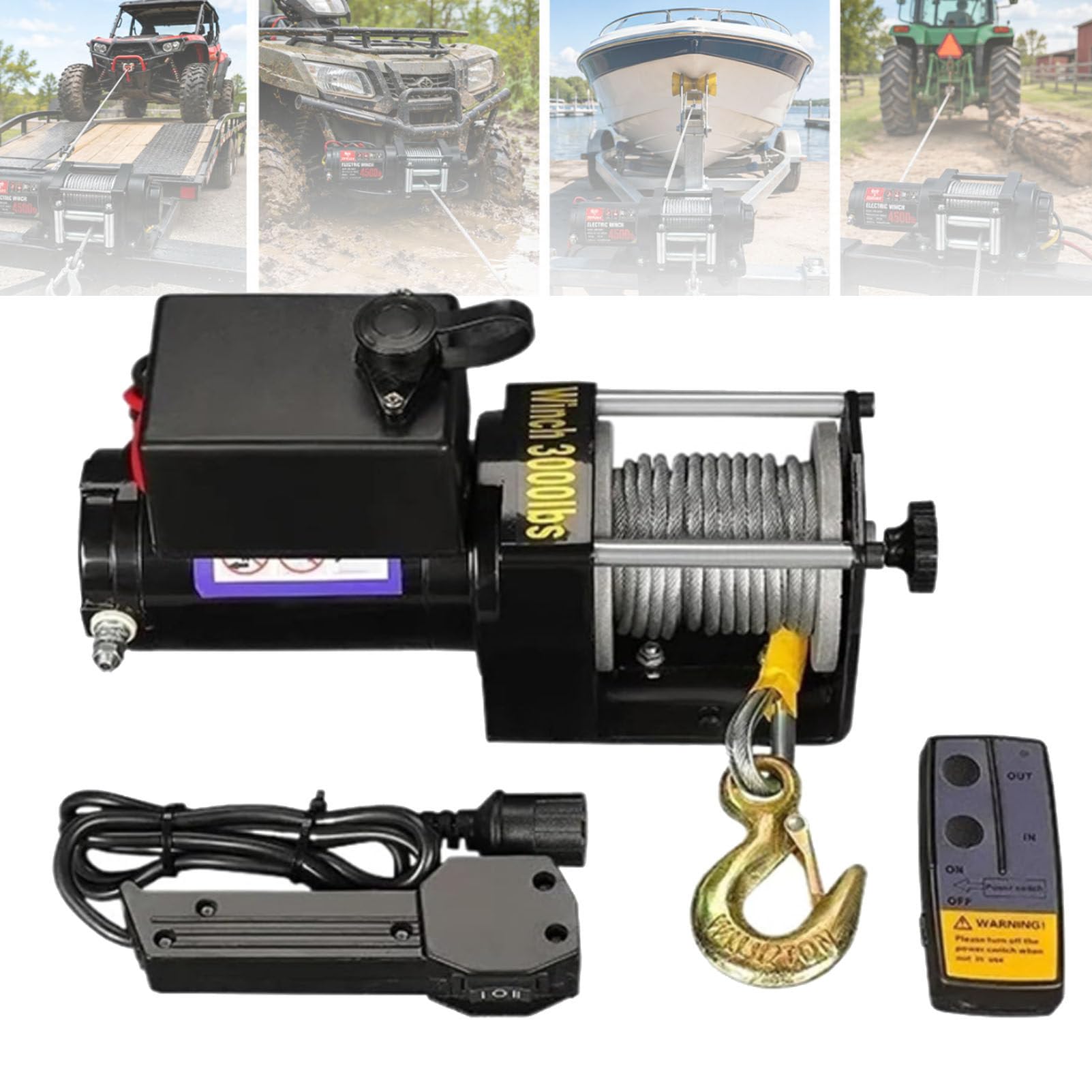 Zestaw wyciągarki elektrycznej – wyciągarka do SUV-a, ATV, UTV i samochodu 12V-3500lbs