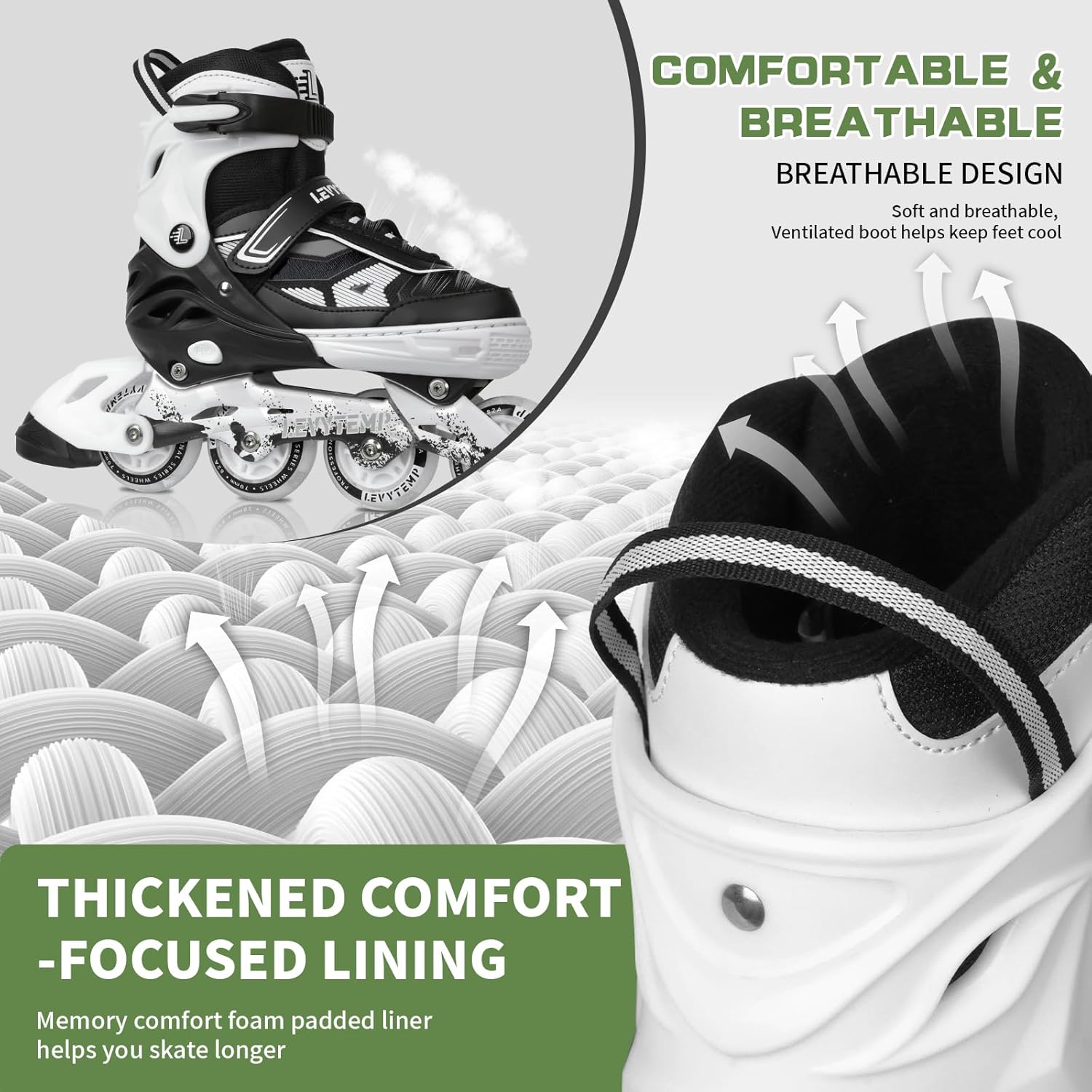 Adjustable Inline Skates for Kids and Adults, Outdoor Beginner Roller Skates with All Light Up Wheels for Girls, Boys, Men and Women