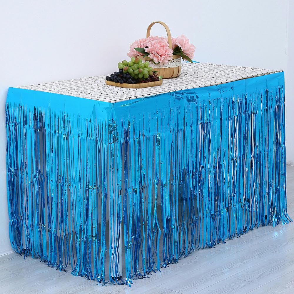 NANZU 275 x 75 cm 10 szt. Niebieskie jezioro Hawajska spódnica stołowa metalowa folia frędzle blichtr spódnice na stół folia świecidełko spódnica na stół girlanda kwiatowa Baby Shower