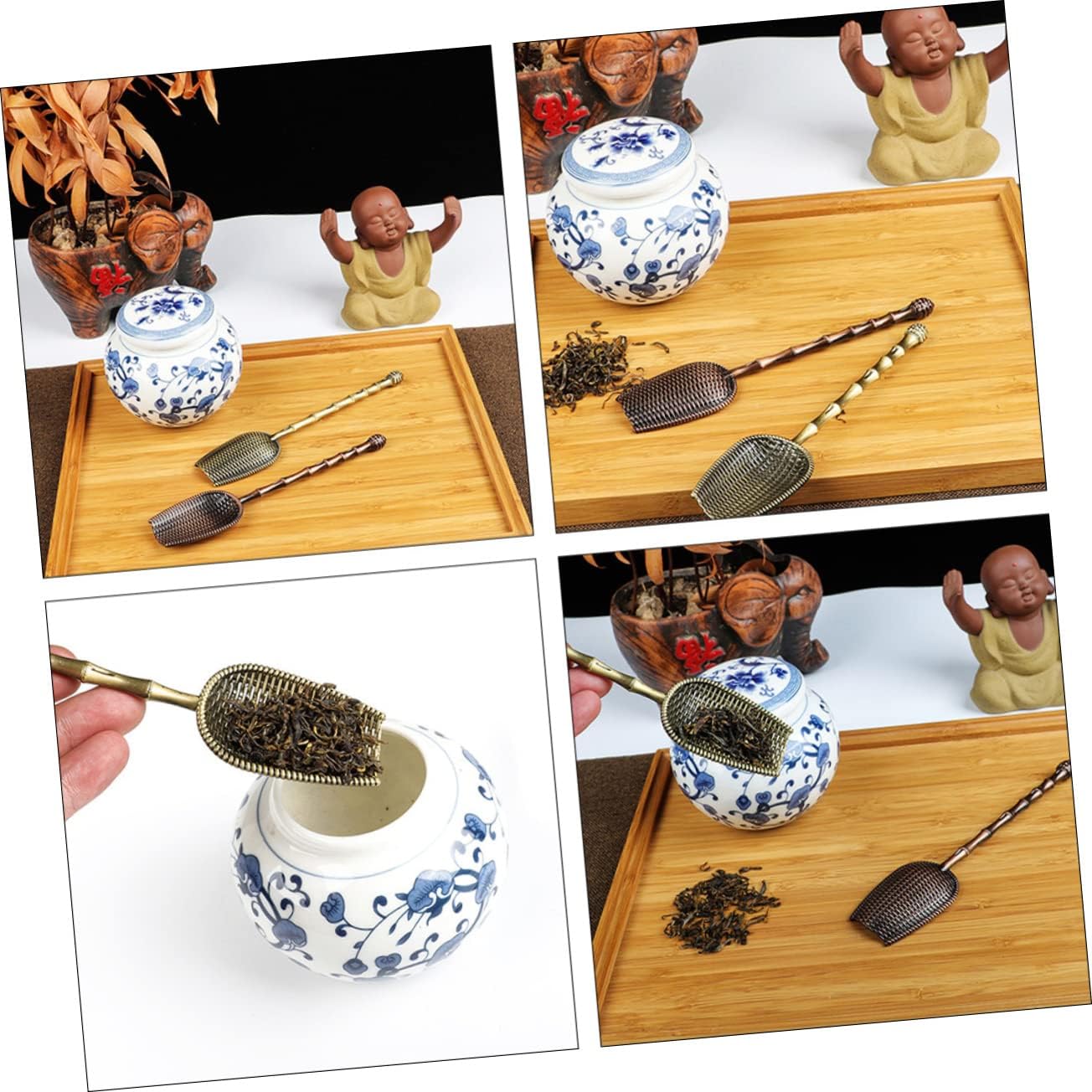 GLEAVI 2Pcs Metal Long Handle Tea Scoop Set Stainless Steel Tea Spoons for Loose Leaf for Ceremony and Home Brewing