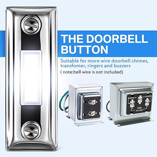 Miniatura 9 de Dreyoo Paquete de 1 botón de metal para timbre de puerta, timbre de puerta de metal resistente, botón con cable iluminado LED, timbre de puerta