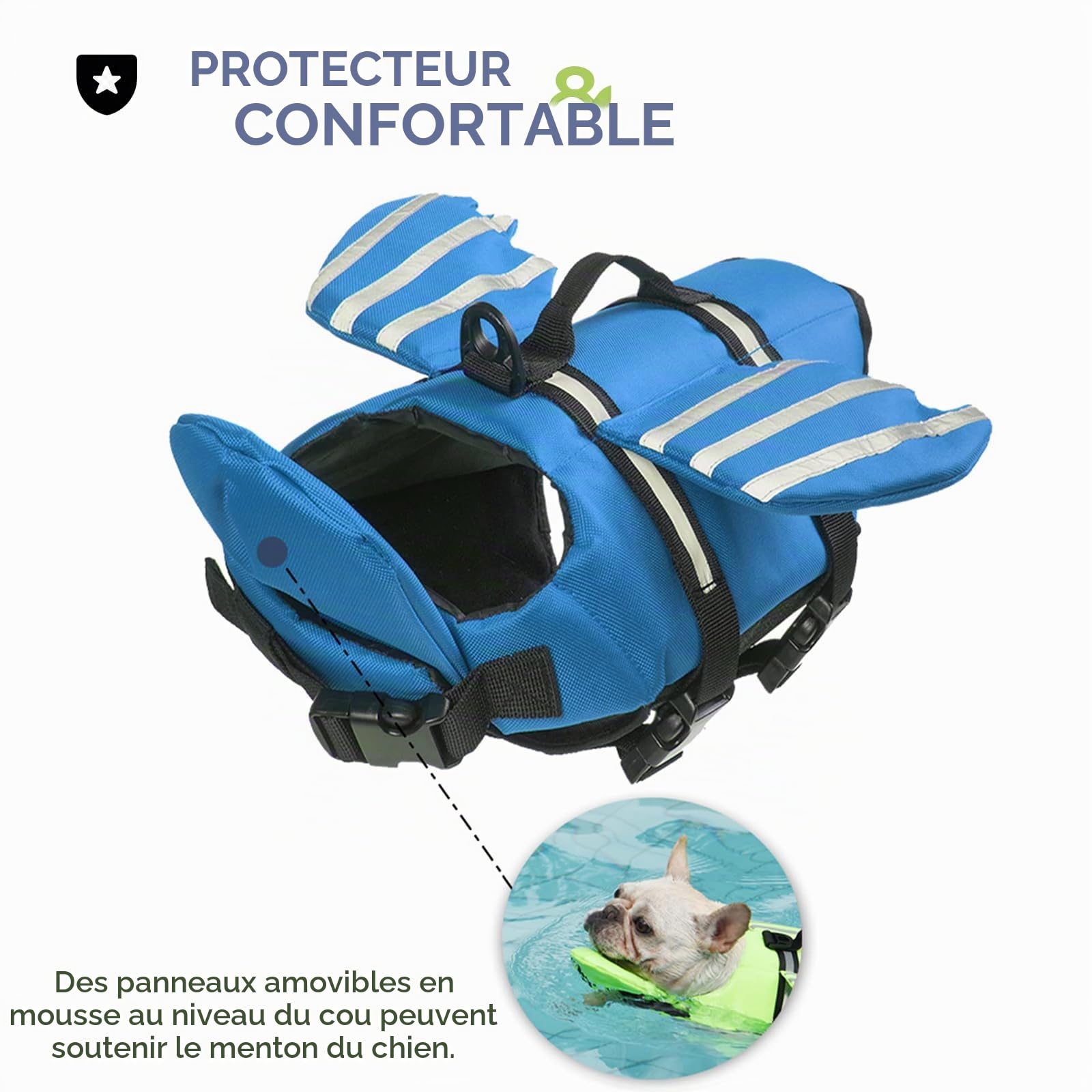 Gilet de Sauvetage pour Chien, Maillot de Bain et Grand Moyenne Petite Chien avec poignée et Réfléchissant, pour Piscine, Plage et Bateau Bleu M