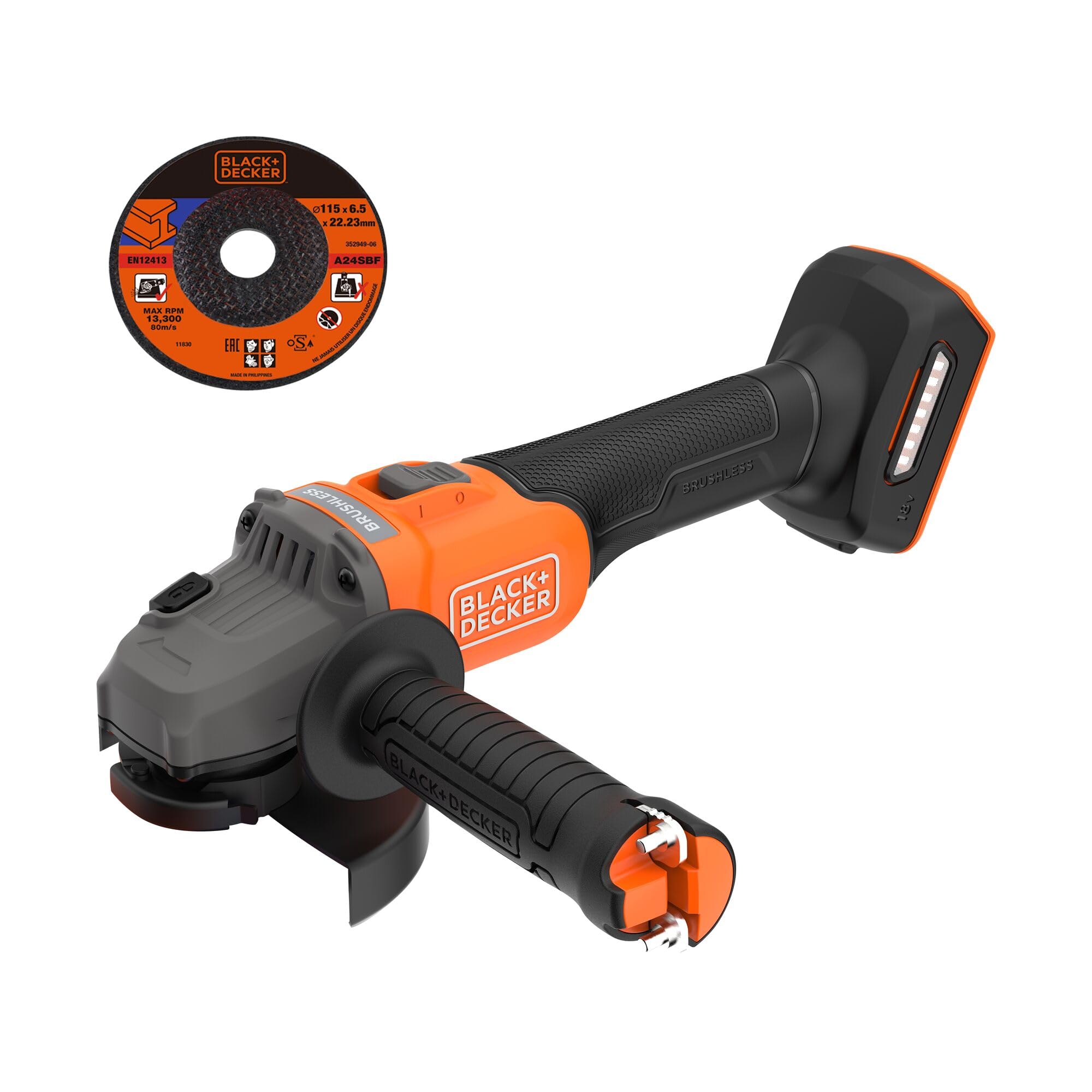 BLACK+DECKER Smerigliatrice a Batteria senza Spazzole da 18 V, 115 cm, Nuda, BCG6L8N-XJ