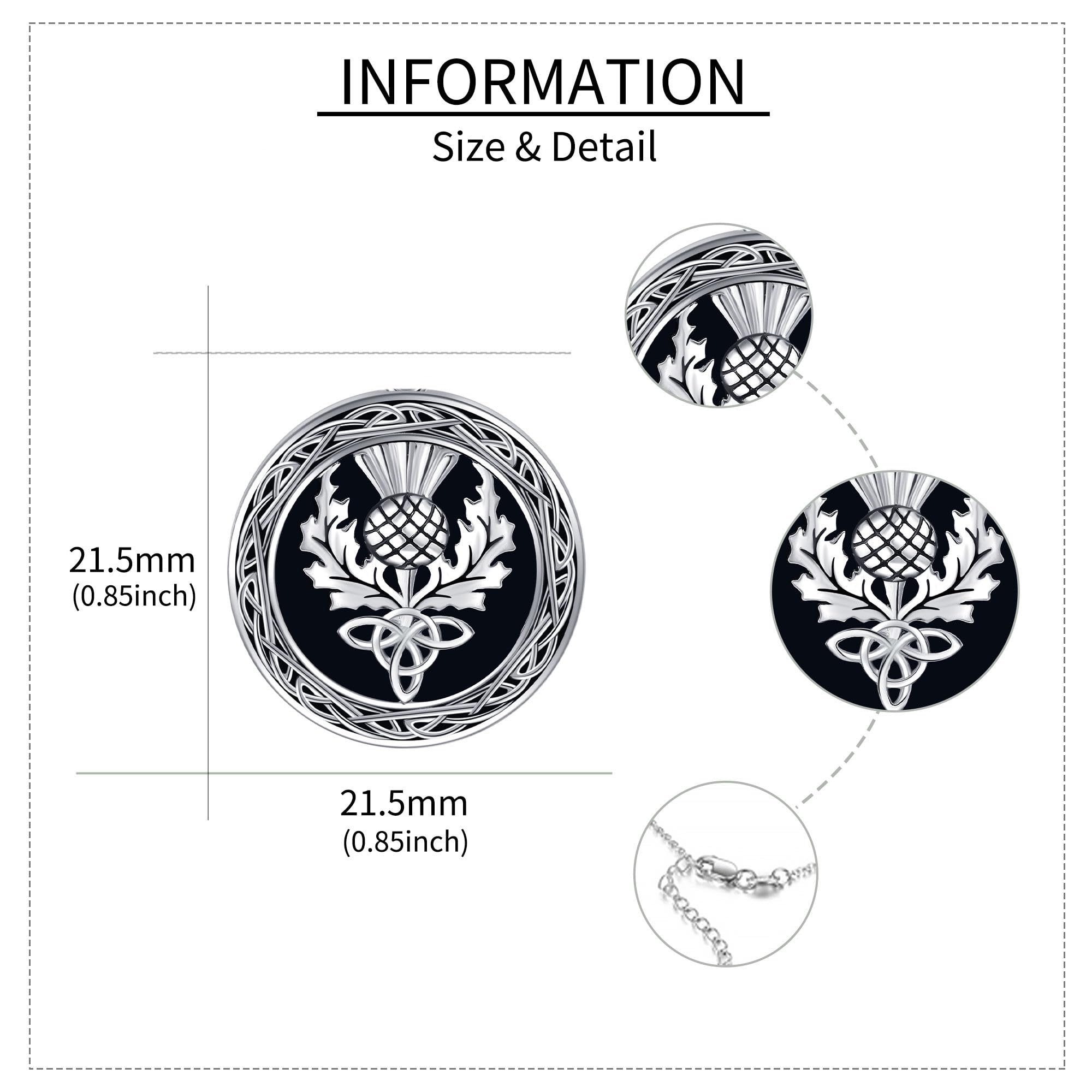 Schottische Distel Halskette Sterling Silber Schwarzer Onyx Keltischer Anhänger Neckalce für Frauen Schottischer Distelschmuck für Frauen