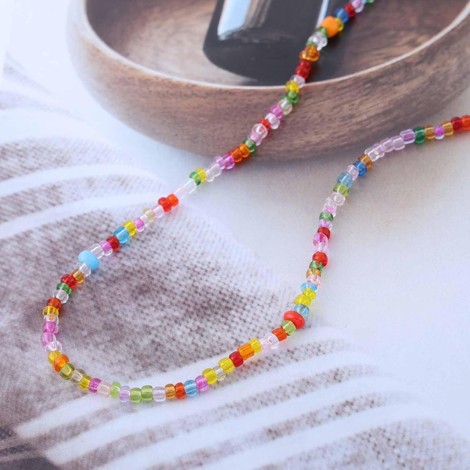 Vintage Colorful Seed Bead Choker Necklace Mutil Color Gemstone Choker Necklace Rainbow Bead Necklace Short Seed Bead Necklace for Women and women - Image 4