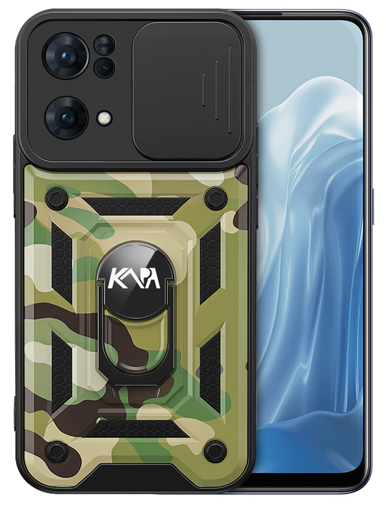 Kapa Tank Back Cover for Oppo Reno 7 Pro (5G), Inbuilt Ring + Slider Shockproof Lens Protection Case (Green) (B0B657J3M9) Amazon Price History, Amazon Price Tracker