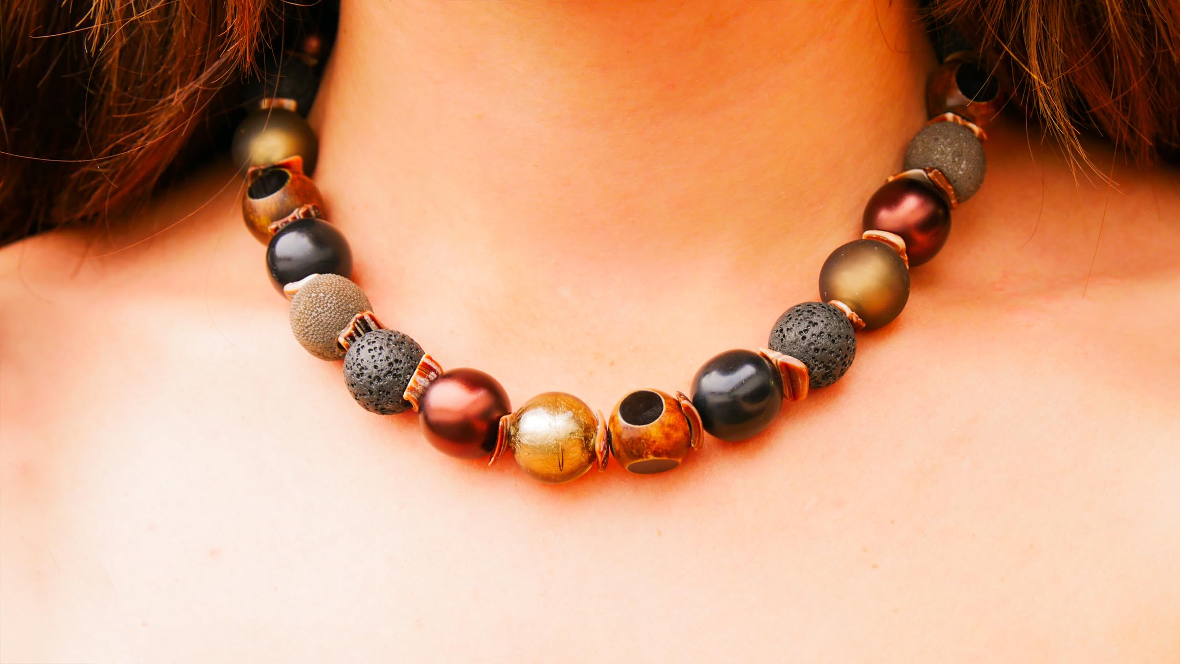 Perlenkette Halskette Damen Handmade 45 cm Statement Kette
