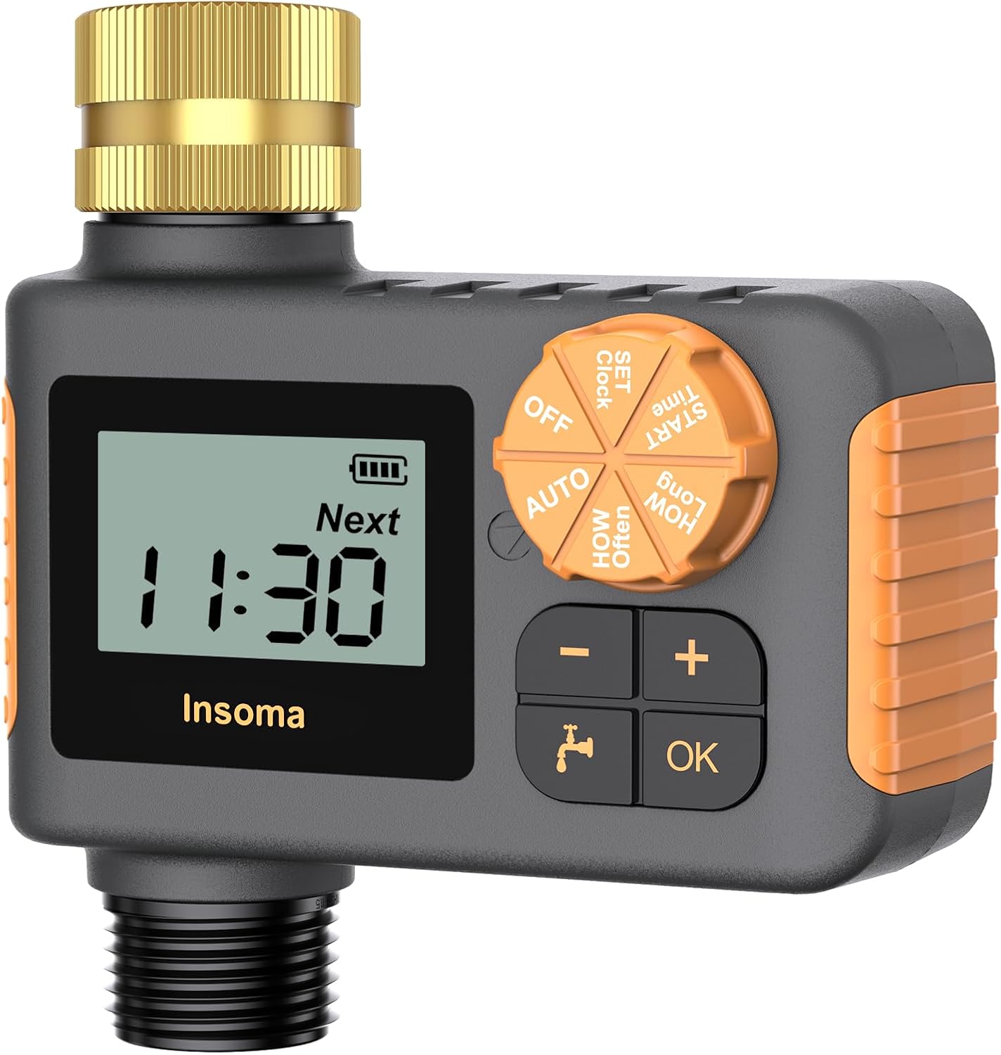 Sprinkler Timer with Brass Swivel, Waterproof Hose Timer with Rain Delay/Manual/Automatic Watering, Water Timers for Lawn Garden/Outdoor Hose