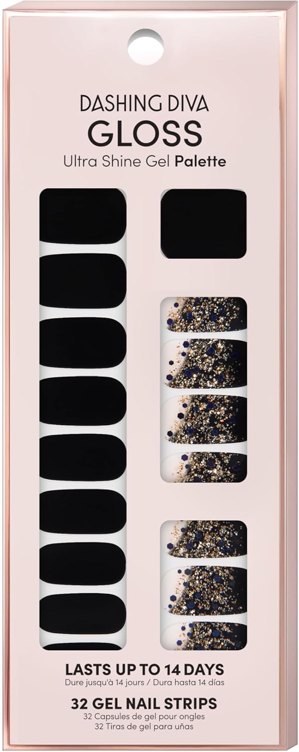 Dashing Diva Gloss Nail Strips - Hollywood Lane | UV Free, Chip Resistant, Long Lasting Gel Nail Stickers | Contains 32 Wraps, 1 Prep Pad, 1 Nail File