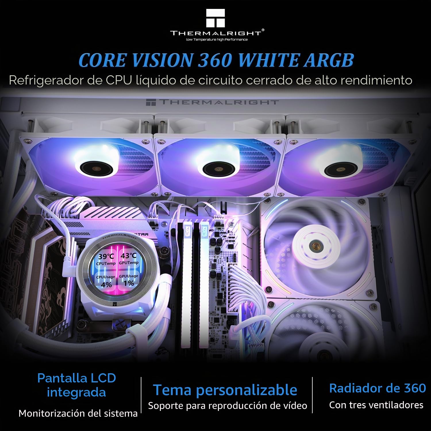 Thermalright CORE VISION 360 White ARGB-Enfriador líquido para CPU 360 Aio, pantalla LCD IPS de 480 x 480, para AM4/AM5/Intel 1700/1851,2.1 pulgadas' Pantalla LCD